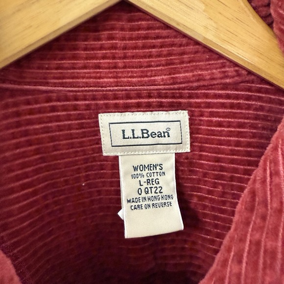L.L. BEAN Corduroy Shirt Jacket Size Large Regular Shacket Red 100% Cotton - Picture 7 of 7